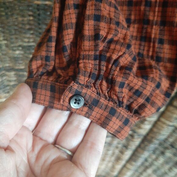 Madewell Ruffle Front Plaid Blouse Top Women's Small Burnt Orange Fall Prairie - Picture 7 of 9